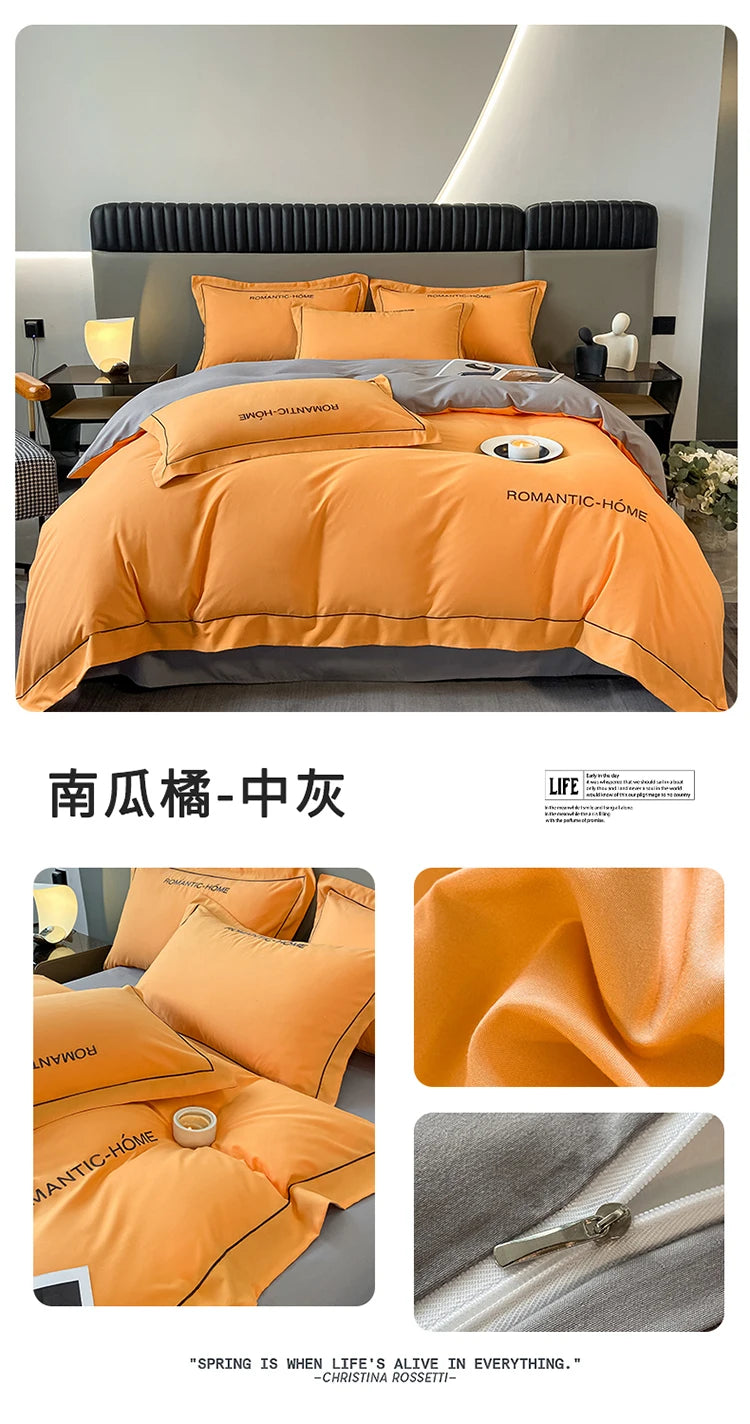 1 Set Cotton Bedding Set with Duvet Cover Bed Sheet Pillowcase Luxury  Bedsheet Solid Color King Queen Full Twin Size