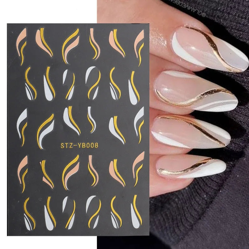 1PCS Black White Butterfly Laser Nail Stickers Y2K Nail Art Decoration Abstract Lines Bronzing Flowers Stickers For Nails