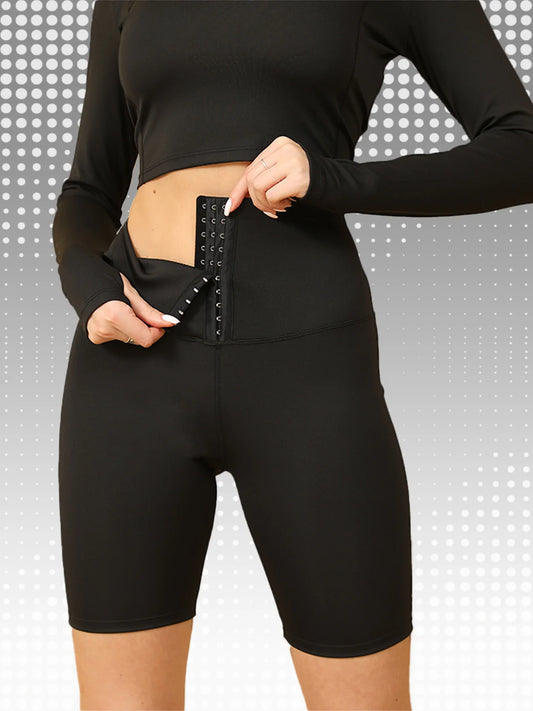 Shark skin buckle yoga waist-cinching sports leggings, high-waist and hip-lifting shaping leggings, adjustable waistband, hip-en