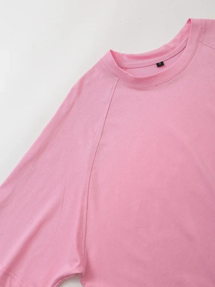HH Summer Women Casual T Shirt Pant Sets Elegant Pink O Neck Short Sleeve T-Shirt + Drawstring Loose Trousers Spring Suit