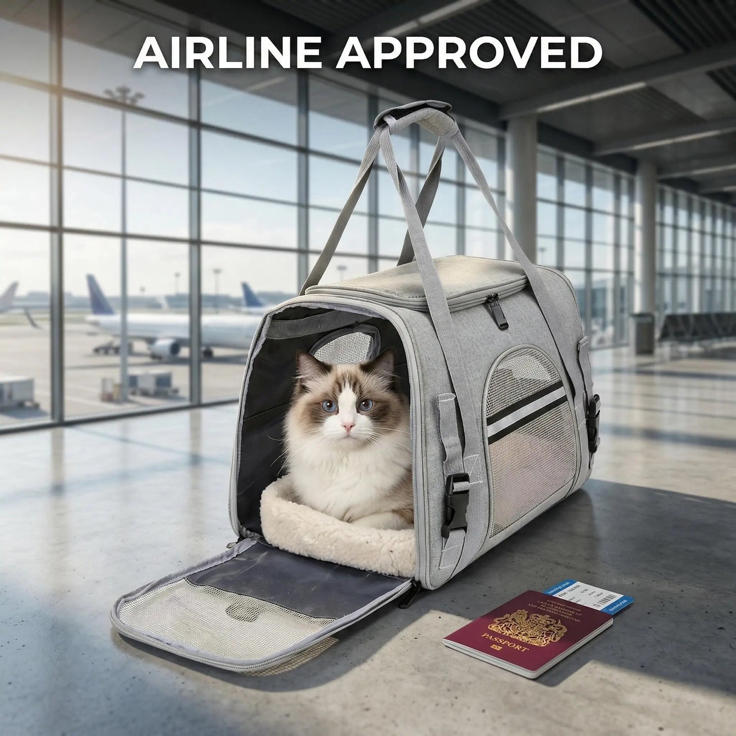 Airline Approved Pet Carrier Soft Sided Cat Dog Travel Bag Breathable Mesh Portable Foldable Puppy Kitten Transport Pouch Under