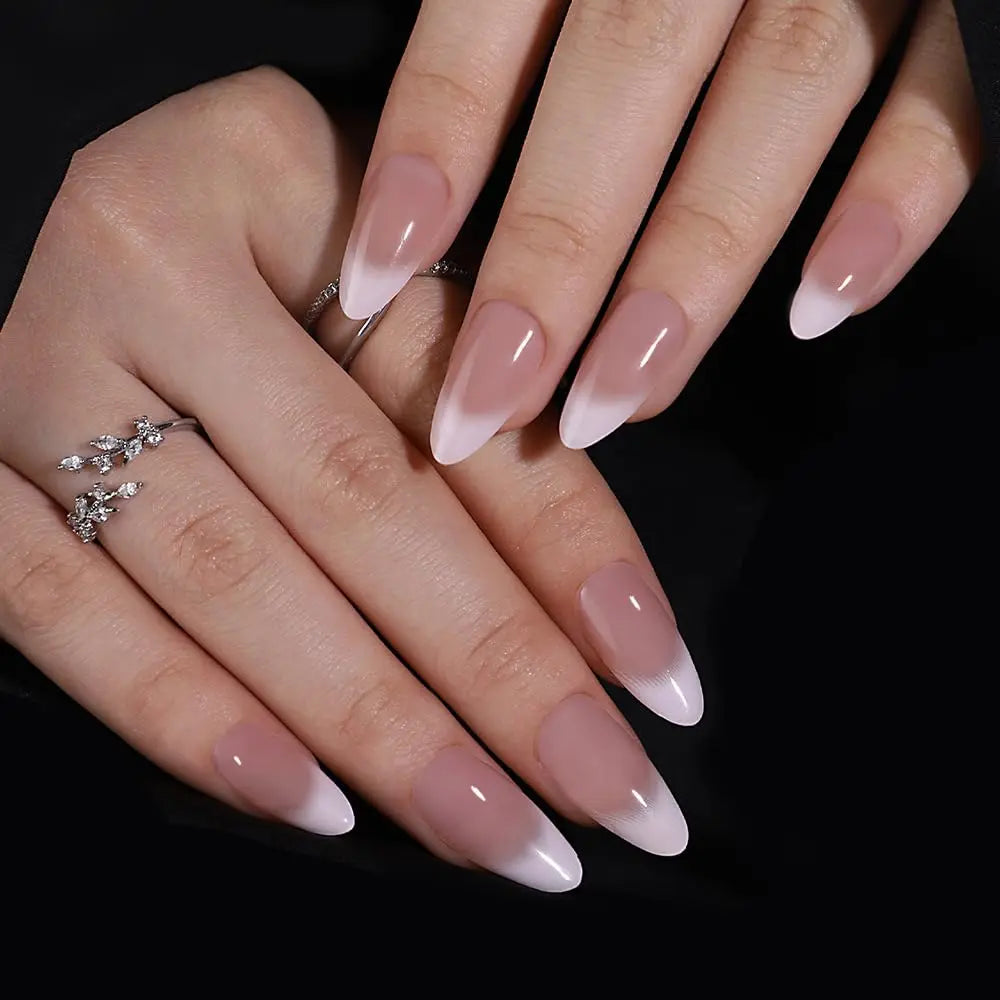24PCS Almond Press on Nails Medium Fake Nails with Pink Bow Designs Glue on Nails Glossy Acrylic False Nails As Women Girls Fift