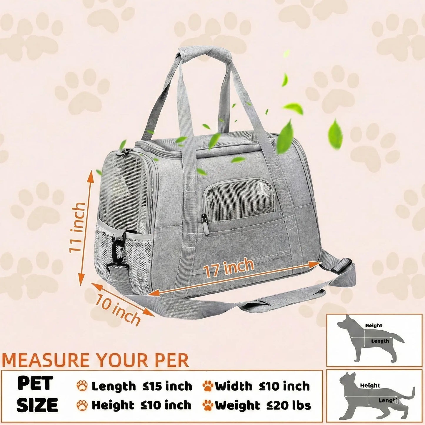 Airline Approved Pet Carrier Soft Sided Cat Dog Travel Bag Breathable Mesh Portable Foldable Puppy Kitten Transport Pouch Under