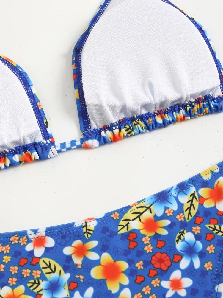 Bikini Women Swimsuit 2026 New Print Halter Bikinis Set Sexy Thong Swimwear Summer Two Piece Backless Beach Bathing Suit Female