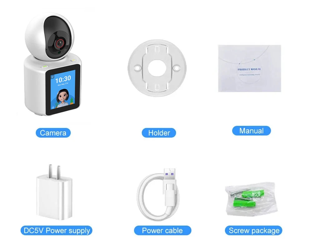 Security WIFI Camera with Screen Watch 1080P Two-way Audio Video Calling PTZ Home CCTV Surveillance Wi-Fi Baby Monitor Camera