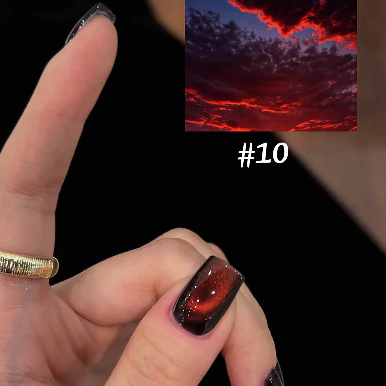 ZH 12ML 12-Color Christmas Red Nails Fiery Sunset Glass Bead Cat Eye Gel Nail Polish Fine Powder Cat Magnetic Gel Nail Salon