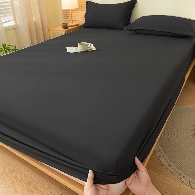 1pc Skin-friendly Bed Cover with Elastic Band Solid Color Brushed Bed Sheet Single/Queen/King Fitted Bedsheet(without pillowcase