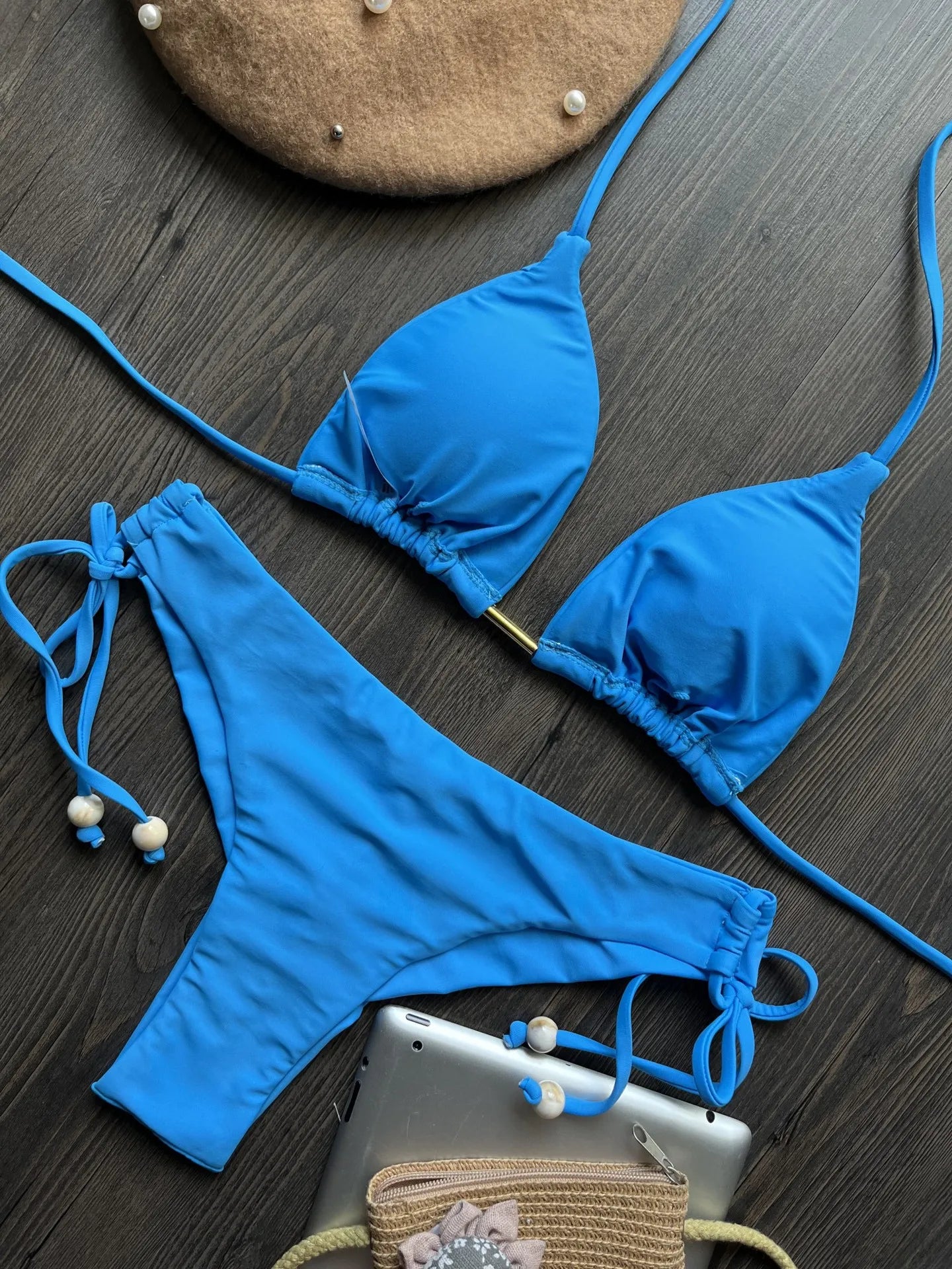 Summer Brazilian Bikini Set Women Sexy Bandage Top Thong Bottom 2 Pieces Set Push-up Swimwear Lace Up Swimsuit Beachwear