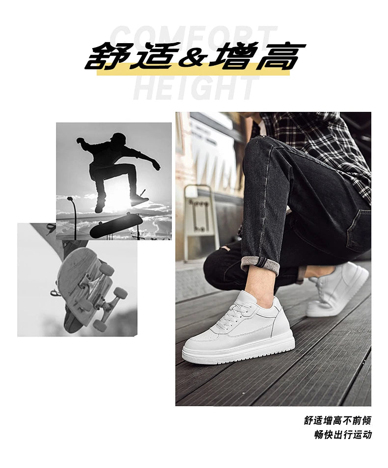 New Invisible Height-increasing Shoes for Men, 6CM-8CM-10CM Sports Shoes,White Leather Sports Shoes for Men,Enlarged Sizes 36-46