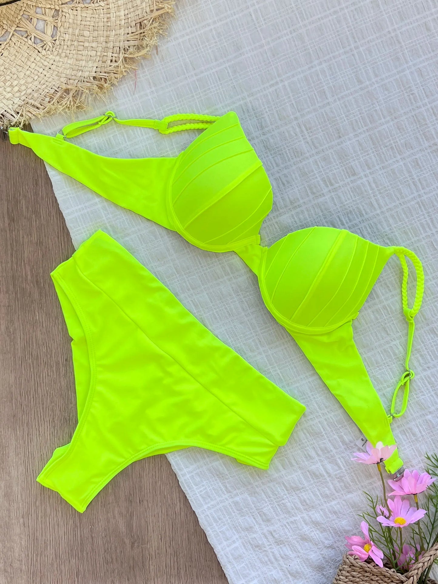 Cheap Push Up Bikinis Women Swimsuits  Solid Padded Women Swimwear Vintage Female Swimsuit High Waist Biquini Bathing Suit