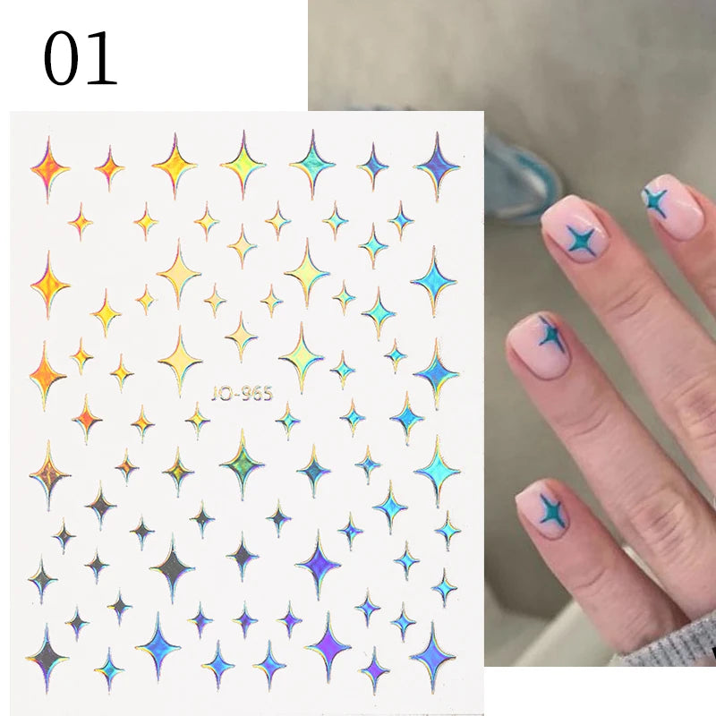 1PCS Black White Butterfly Laser Nail Stickers Y2K Nail Art Decoration Abstract Lines Bronzing Flowers Stickers For Nails