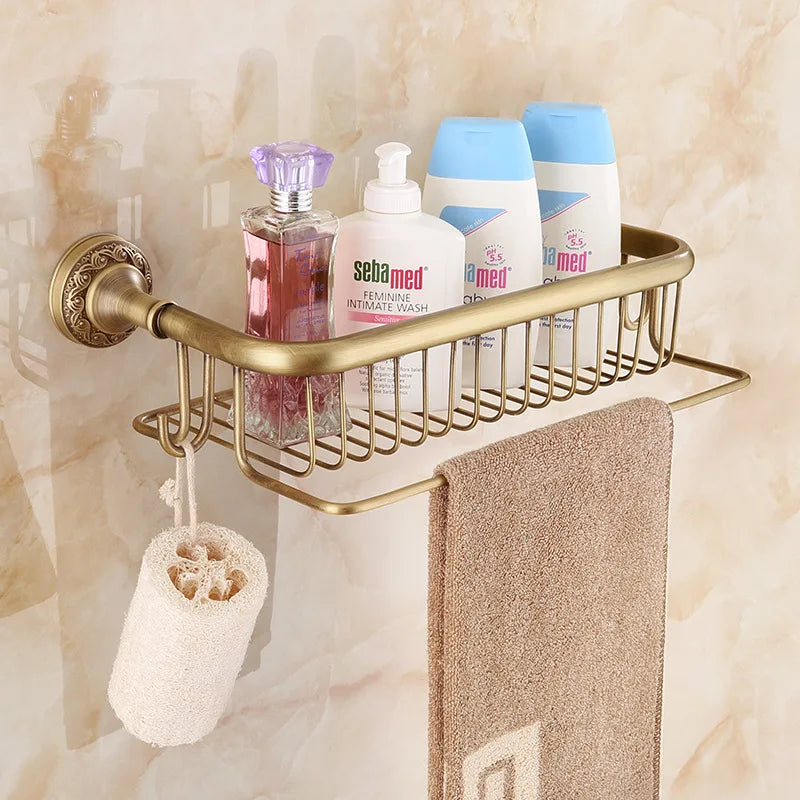 Antique Bronze Brass Wall Mounted Bathroom Soap Basket Bathroom Shower Shelf Shampoo Holder Shelves Storage Shelf Rack