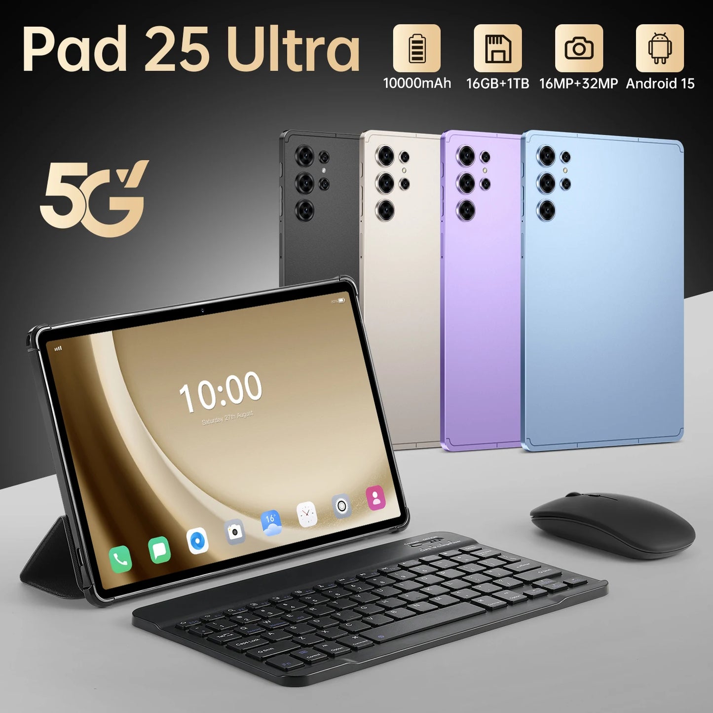 2026 Original Pad 25 Ultra New Tablet Snapdragon 8 Gen3 10.1inch Android 15 16GB+1TB 10000mAh 5G Dual Card WiFi GPS Tab