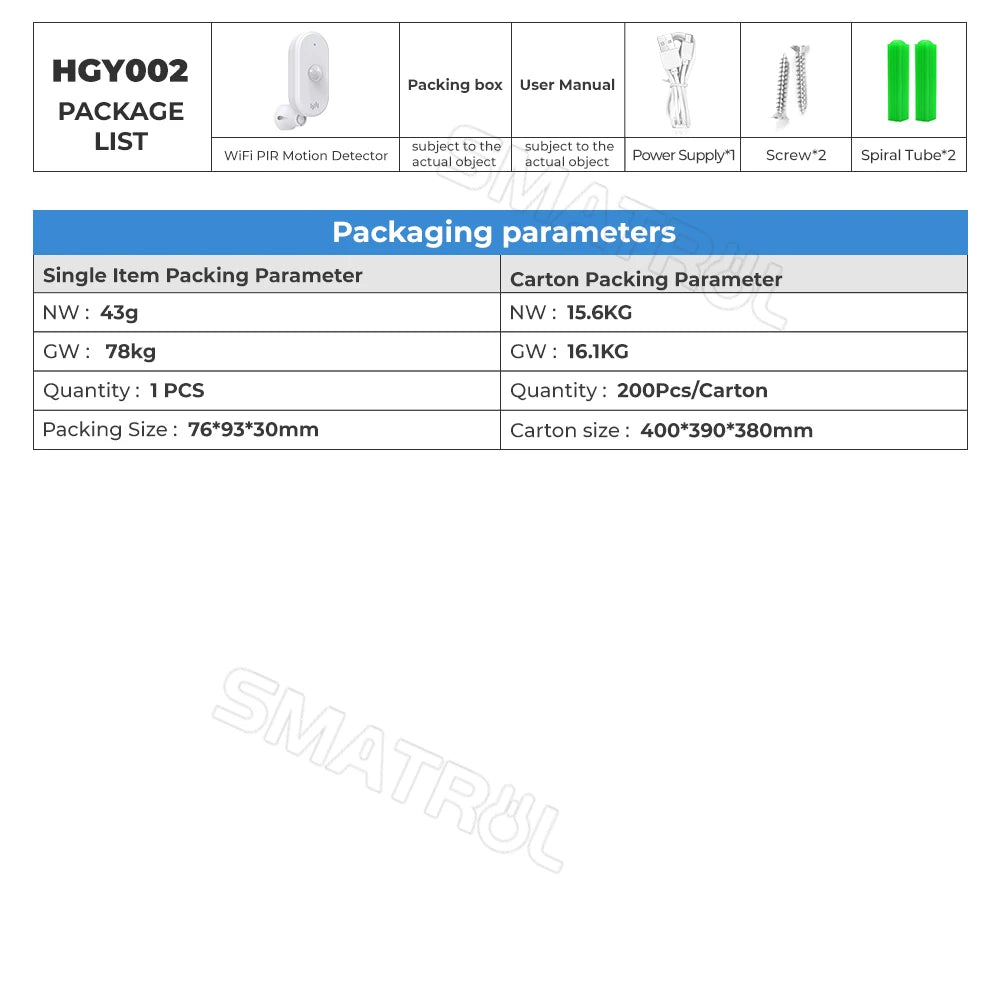 SMATRUL Tuya Smart Wifi Pir Motion Sensor Usb Home Security System Detector Alarm App Remote Control Timing Arming