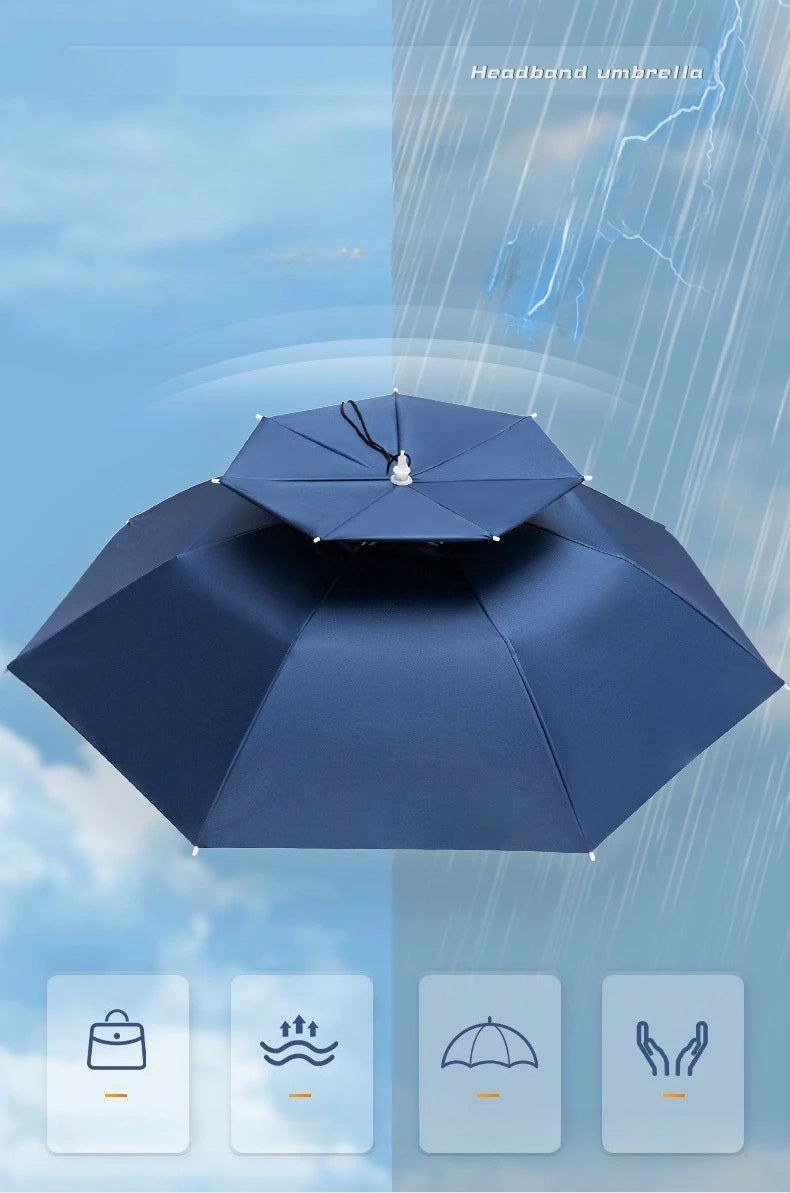 Head Mounted Fishing Umbrella Cap Multi functional Outdoor Sunshade Head Umbrella Cap Adult Sunny and Rainy Umbrella