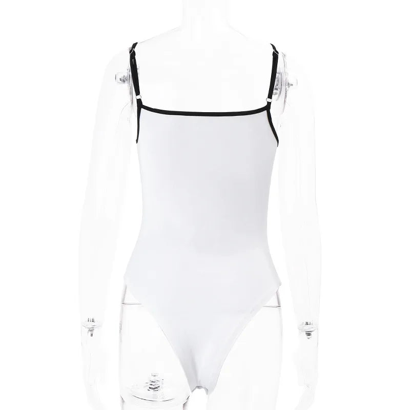 White One-Pieces Bodysuit Letter Print Lenceria Bodys Sexy Mujer Lingerie Tops Women Spaghetti Strap Body Feminino Square Collar