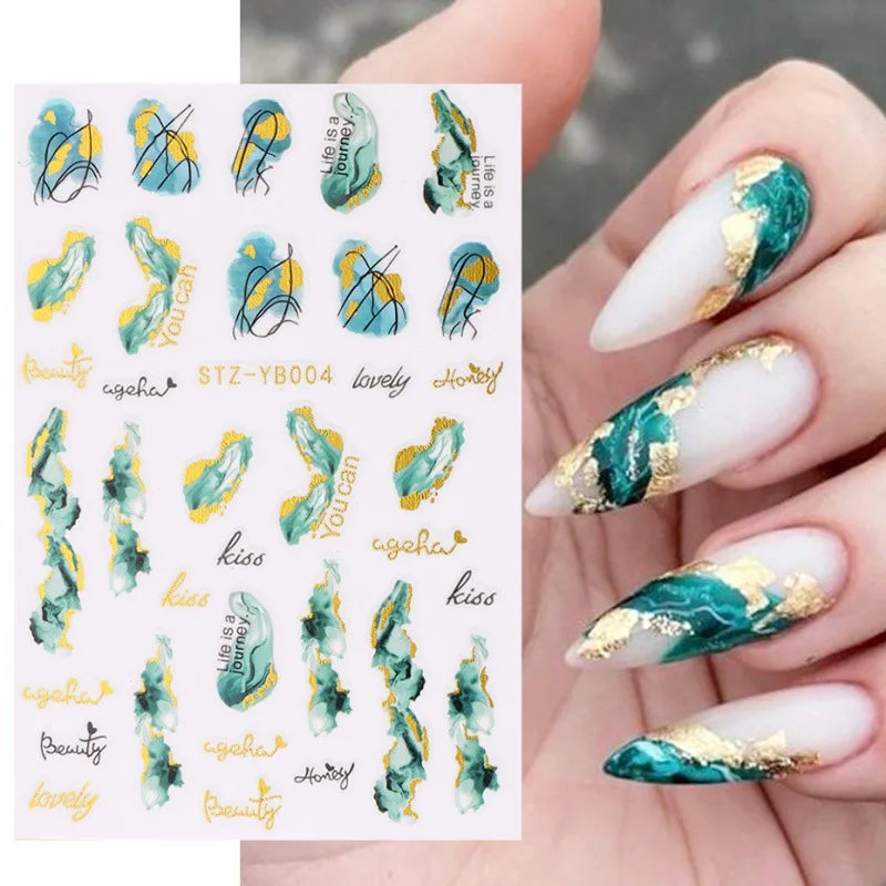 1PCS Black White Butterfly Laser Nail Stickers Y2K Nail Art Decoration Abstract Lines Bronzing Flowers Stickers For Nails