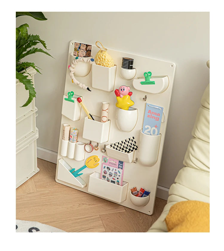 Wall-mounted Storage Rack with Hooks for Office, Kitchen and Workshop Children's Room Organizer with Adjustable Shelves