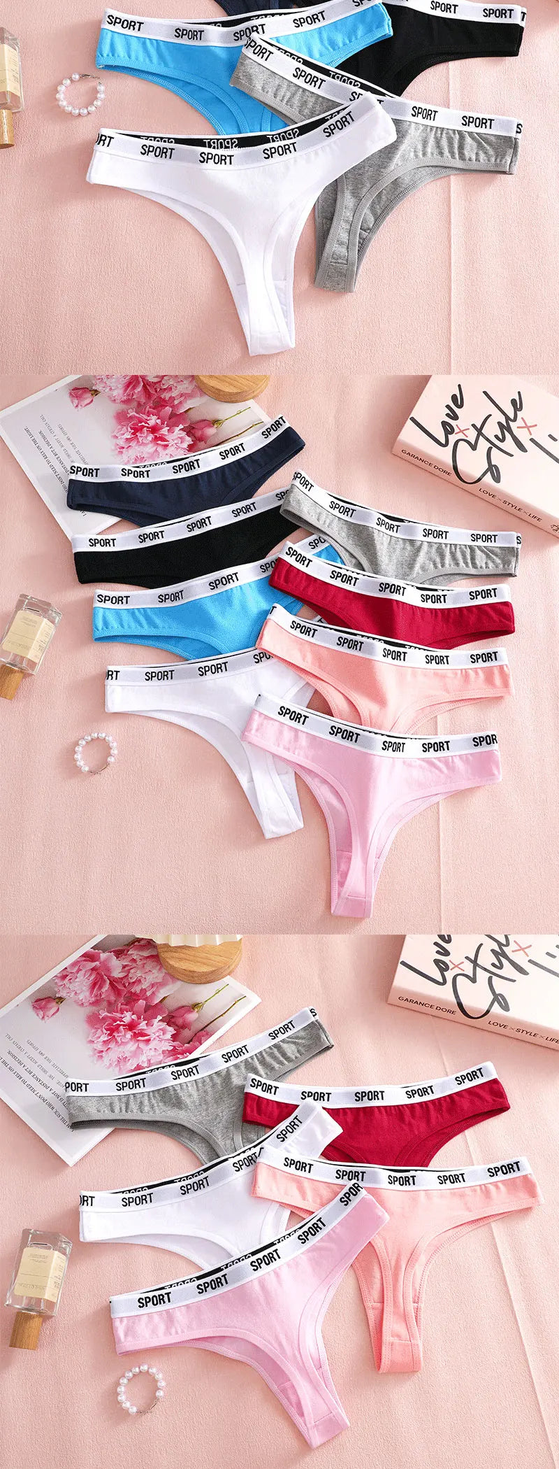 FINETOO 4PCS/Set Women Sexy Cotton Thongs For Women Sport Brand String Underwear Female Soft Coton Tangas Woman Thong Tanga