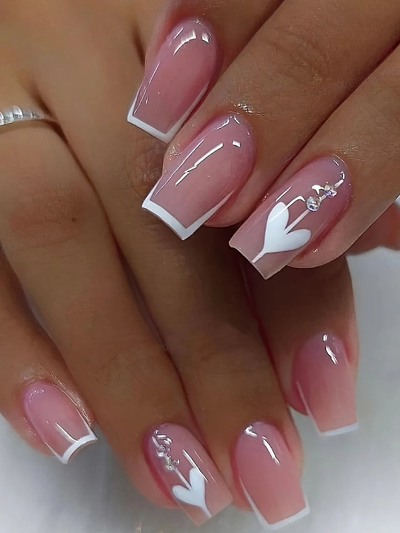 ARTAUG 24PCS Medium Ballerina Pink Nails Black French Tip Press On Nails Press On Nails Love Design Summer Nails Tipsy Cute Nail