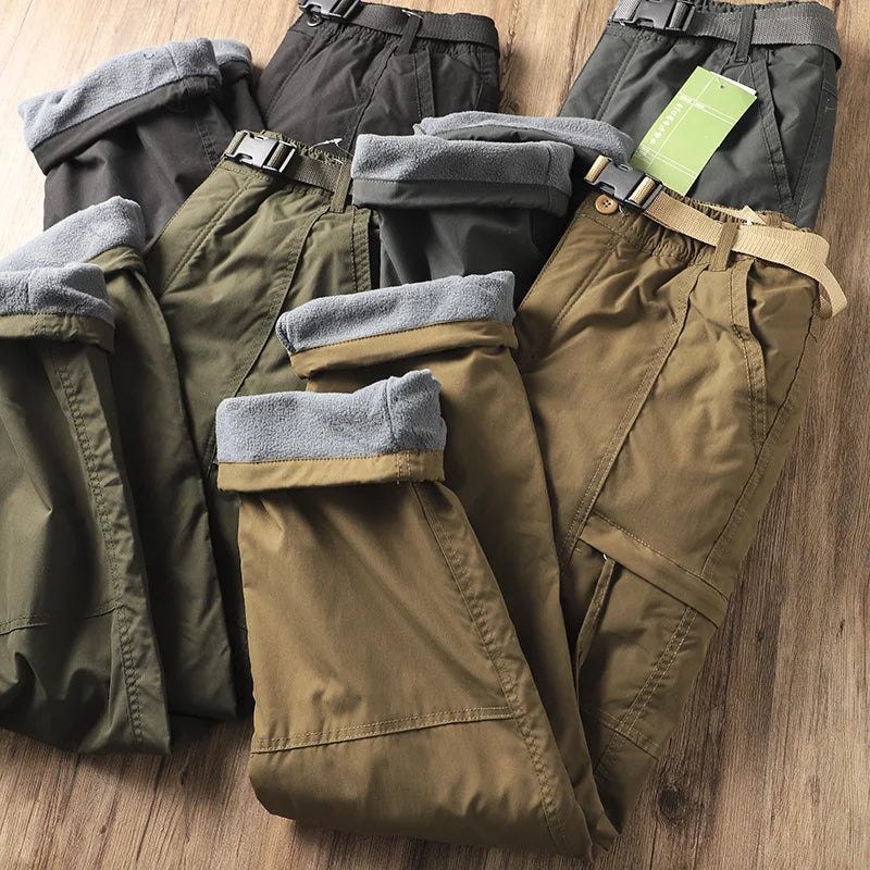 Outdoor Workwear Pants Men's Loose Fleece Lined Thick Soft  Hiking Pants Windproof Waterproof Polyester Fiber Straight Leg