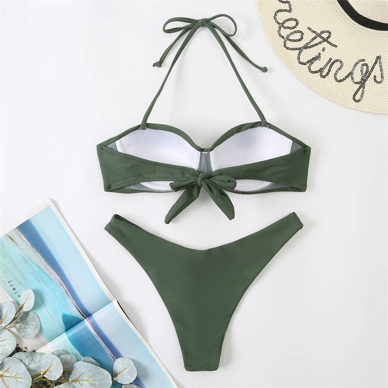 Bikini Swimsuit Women Swimwear 2026 New Solid Push Up Bikinis Set High Waist Thong Bathing Suit Two Pieces Swimming Suits Female