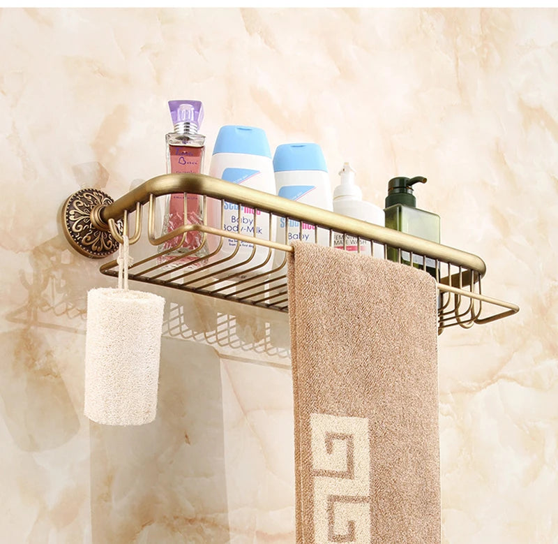 Antique Bronze Brass Wall Mounted Bathroom Soap Basket Bathroom Shower Shelf Shampoo Holder Shelves Storage Shelf Rack