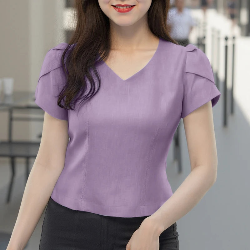 Summer Short Puff Sleeve Blouse ZANZEA Women Tunic Tops 2025 Fashion Solid Color Shirts Sexy V-Neck Casual Blusas Streetwear