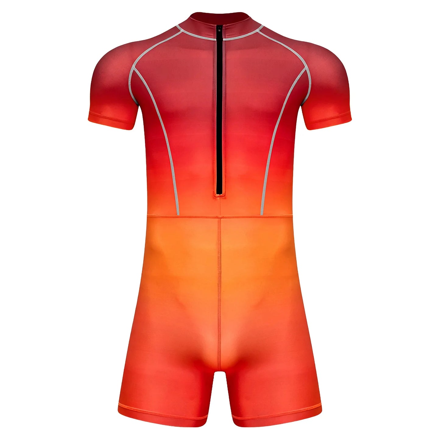 Men Gradient Bodysuit Rash Guard Swimwear Wetsuit Short Sleeve Zipper Bathing Suit Surfing Beach Pool Water Sports Wimsuit
