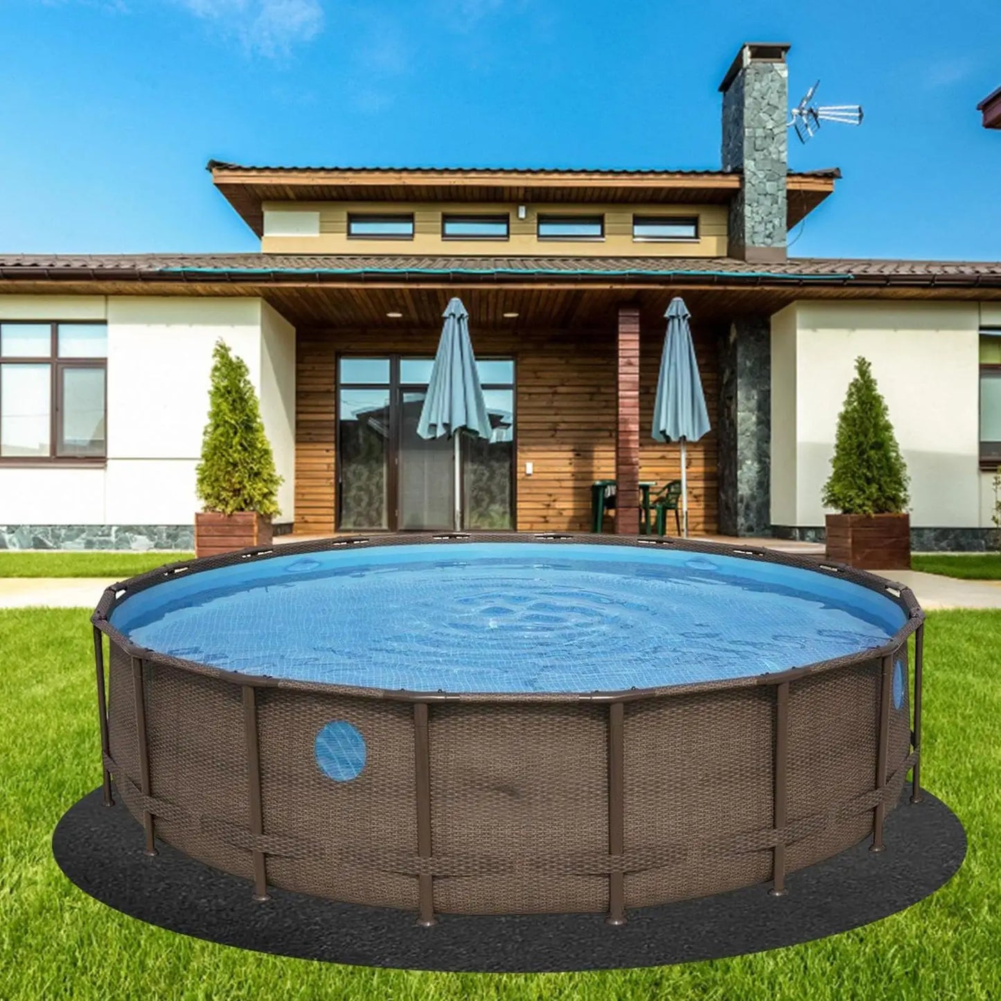 3/2.5M Round Pool Liner Pad Black Protective Pad for Ground Swimming Pools Indoor Outdoor Under Pool Mat Heavy Duty Tarp