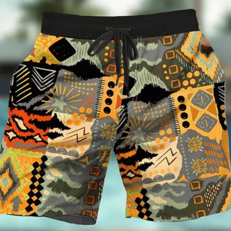 2024 Summer Hawaiian Beach Shorts Holiday Casual Colorful Plaid Print Sportswear Quick Drying Trunks Ice Shorts Hawaii Swimsuit