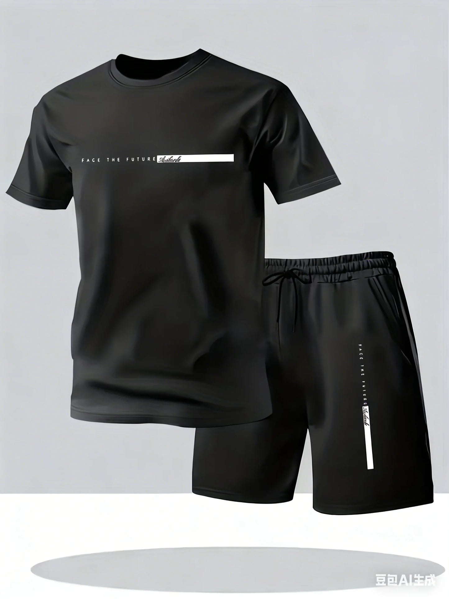 Men's summer sports two-piece set: letter crewneck t-shirt and shorts, breathable, quick-drying, lightweight outdoor casual wear