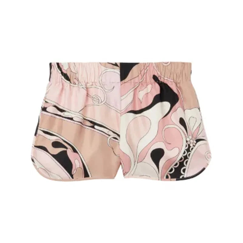 Fashion Halter Printed 3 Pieces Sets Women Lace Up Sleeveless Backless Tops Mini Shorts Asymmetric Skirts 2026 Summer Lady Suits
