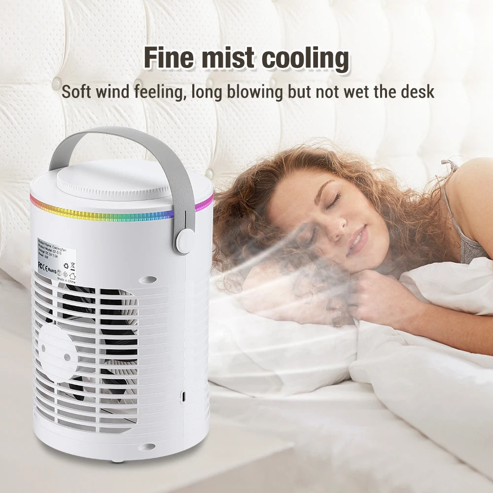 Air Conditioner Cooling Spray Fan Air Conditioner with Water Ice Evaporative Humidifier Quiet Air Cooler with Colorful Light