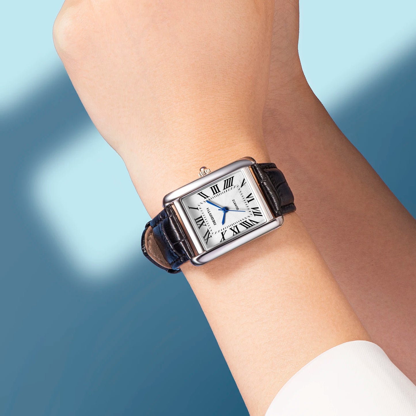 Rebirth 002 Elegant Mini Light Design Rectangle Dial Water Resistant Quartz Movement Business Women Analog Wrist Watch Gift