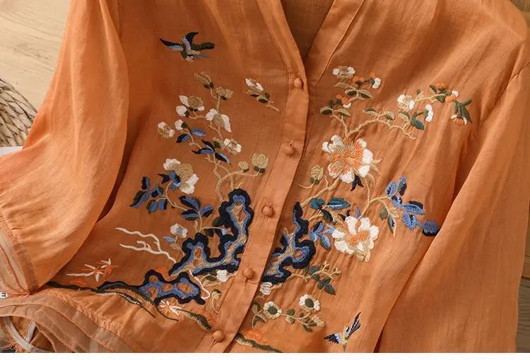 Luxury Embroidery Vintage Shirts Summer Women's Clothing Trends Tops Casual Cardigan Loose Short Coat Patchwork Buttons Blouses