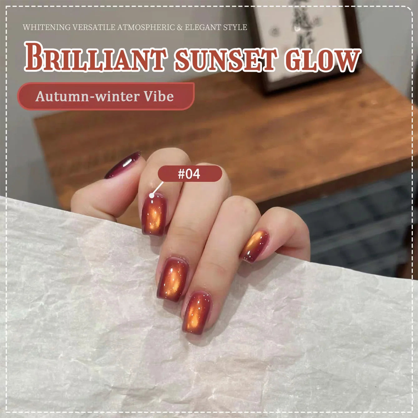ZH 12ML 12-Color Christmas Red Nails Fiery Sunset Glass Bead Cat Eye Gel Nail Polish Fine Powder Cat Magnetic Gel Nail Salon
