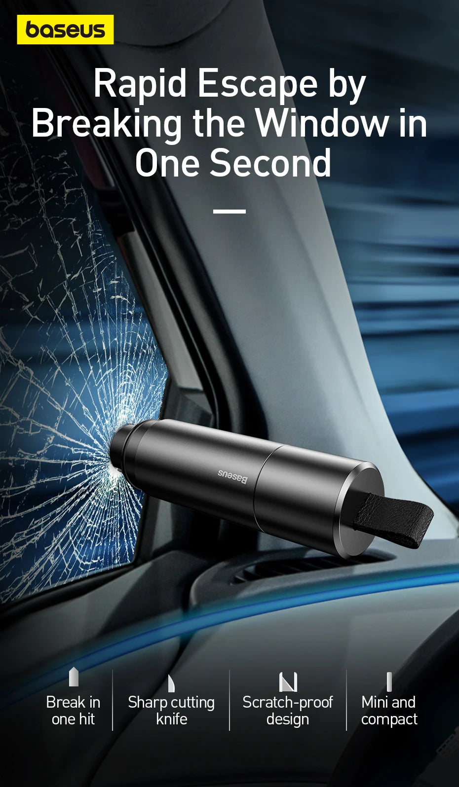Baseus Car Safety Hammer Auto Emergency Glass Window Breaker Seat Belt Cutter Life-Saving Escape Car Emergency Tool