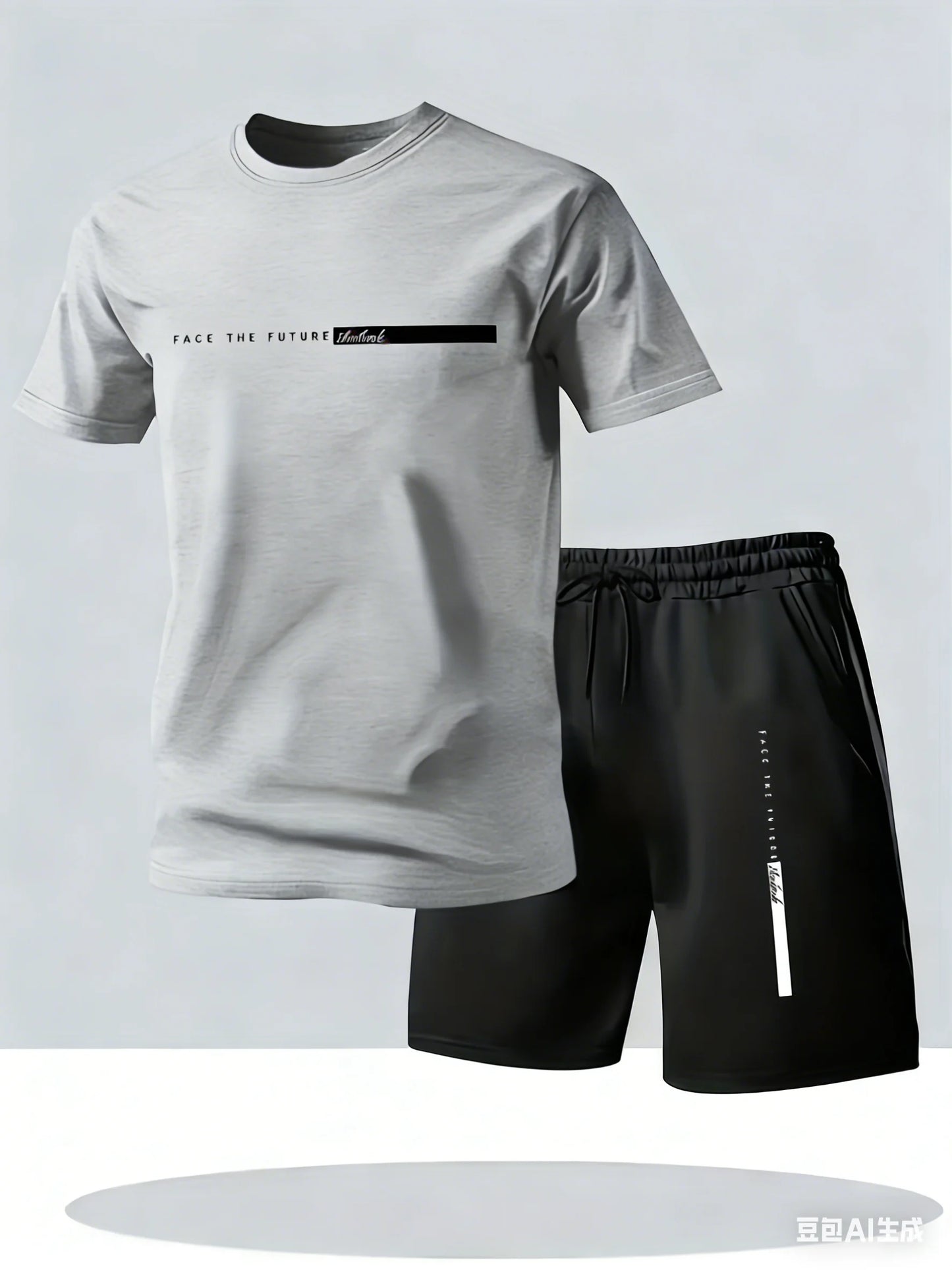 Men's summer sports two-piece set: letter crewneck t-shirt and shorts, breathable, quick-drying, lightweight outdoor casual wear