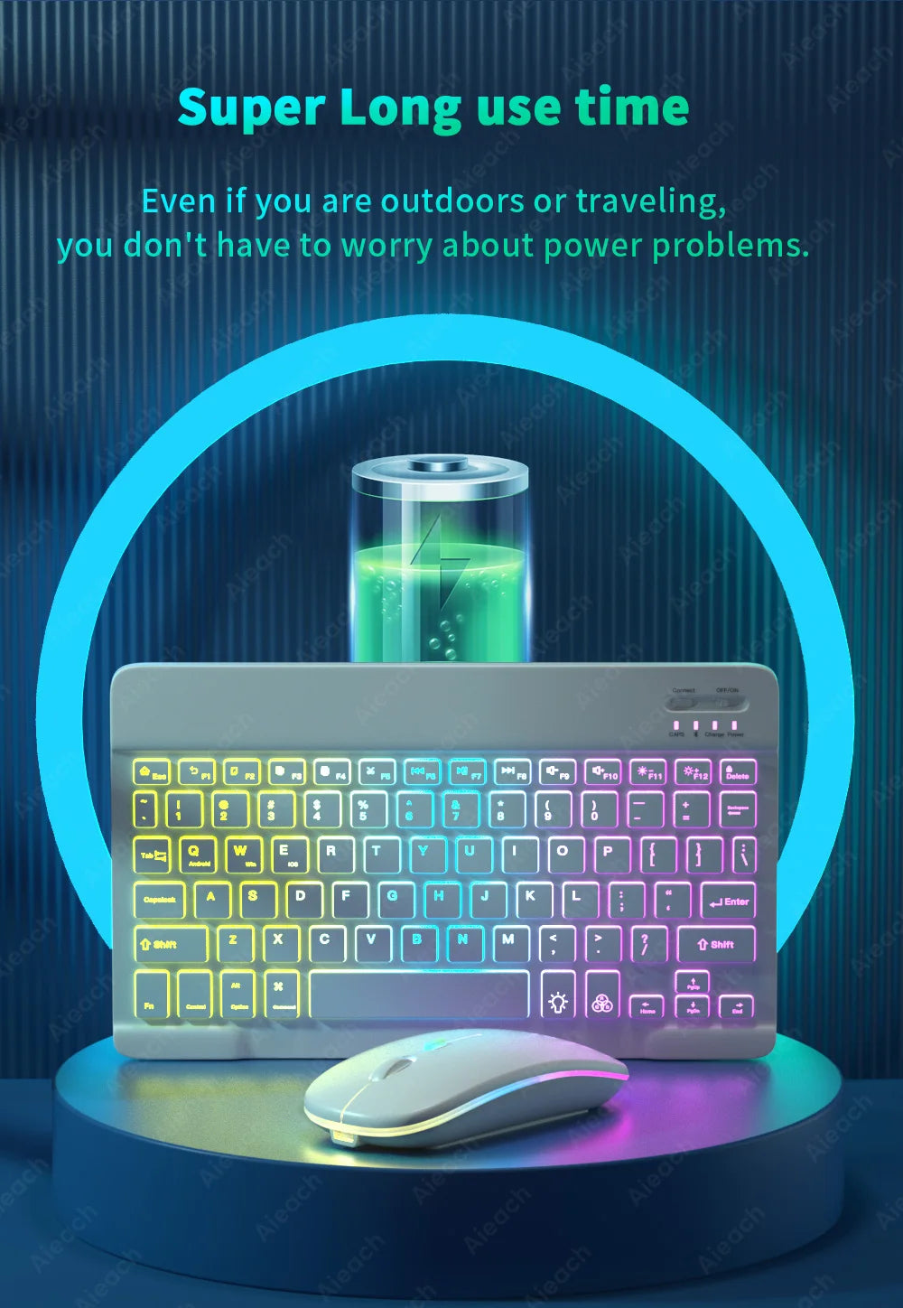 Keyboard For Tablet Android iOS Windows Wireless Mouse Keyboard Bluetooth-compatible Rainbow Backlit Keyboard For iPad Phone