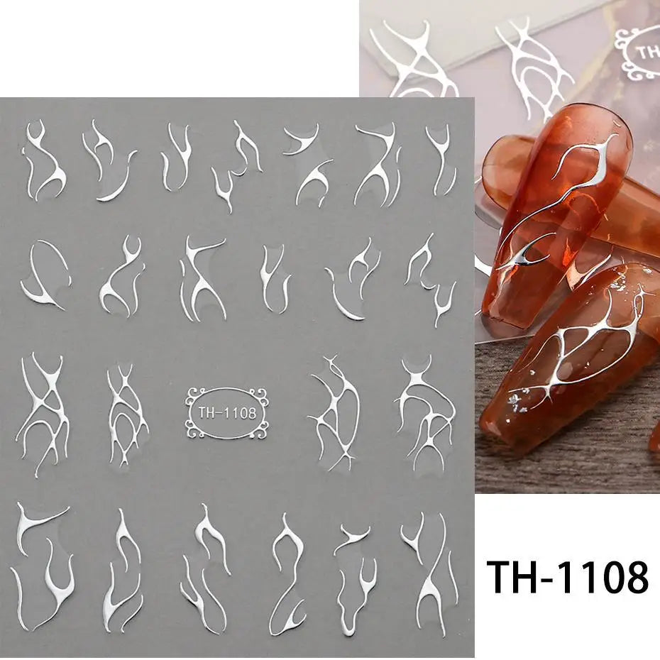 1PCS Black White Butterfly Laser Nail Stickers Y2K Nail Art Decoration Abstract Lines Bronzing Flowers Stickers For Nails