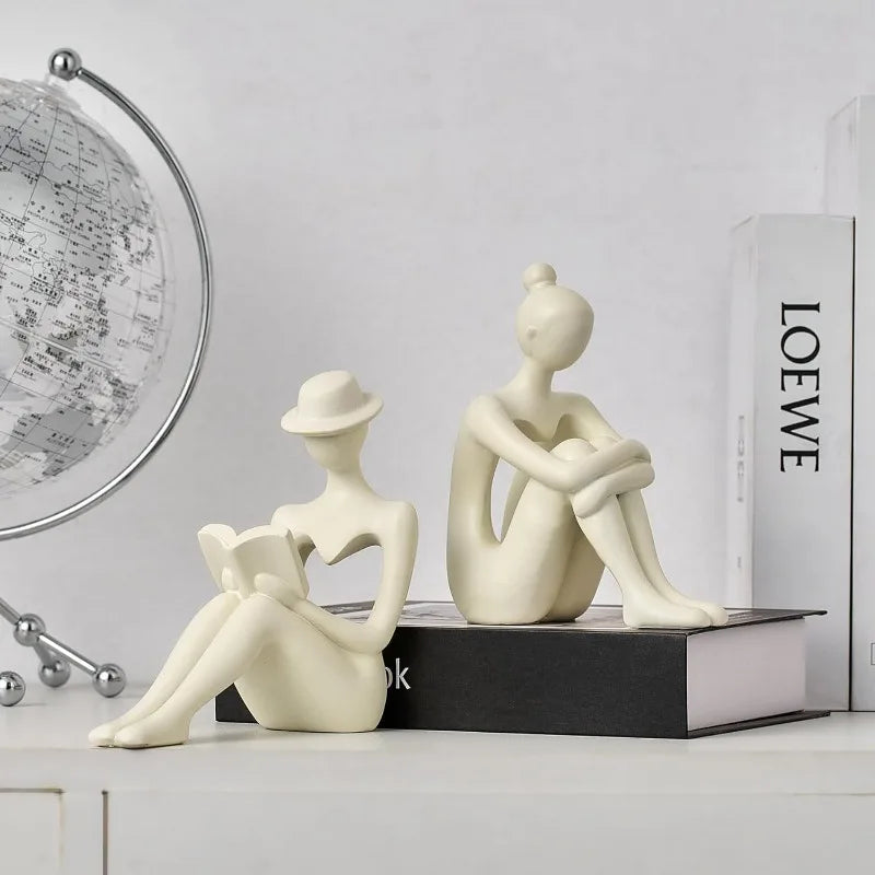 Resin Bookshelf Decoration Abstract Reading Woman Thinker Statue Ornaments Creative Art Design Home Office Bookshelf Decoration