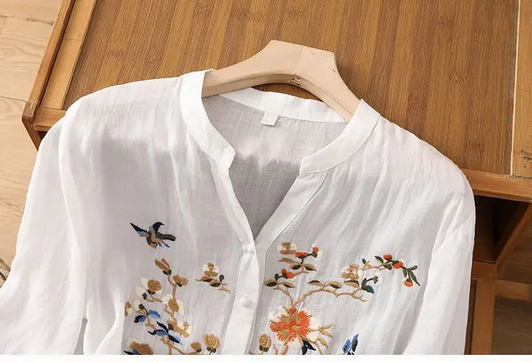 Luxury Embroidery Vintage Shirts Summer Women's Clothing Trends Tops Casual Cardigan Loose Short Coat Patchwork Buttons Blouses