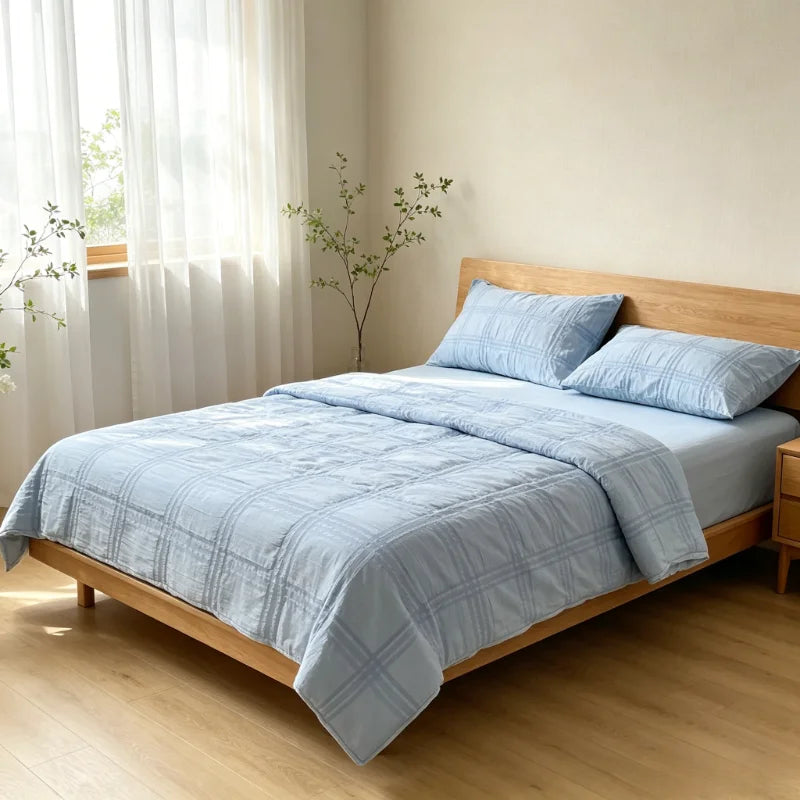 Modern Bedroom Bedding Kit Lightweight Seersucker Quilt Set Soft Breathable Comfortable Bed Linen For Year Round Daily Use