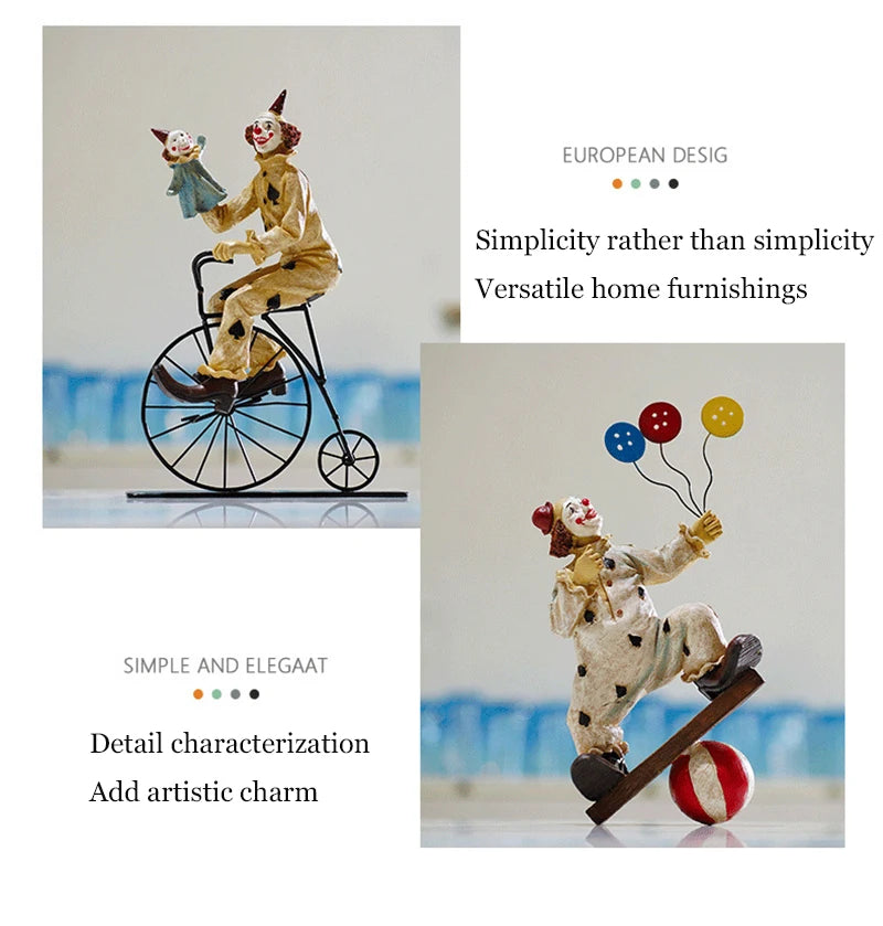 Decorative Sculptures For Home Modern Resin Statues And Figurines Living Room Decoration Desktop Table Circus Clown Ornaments