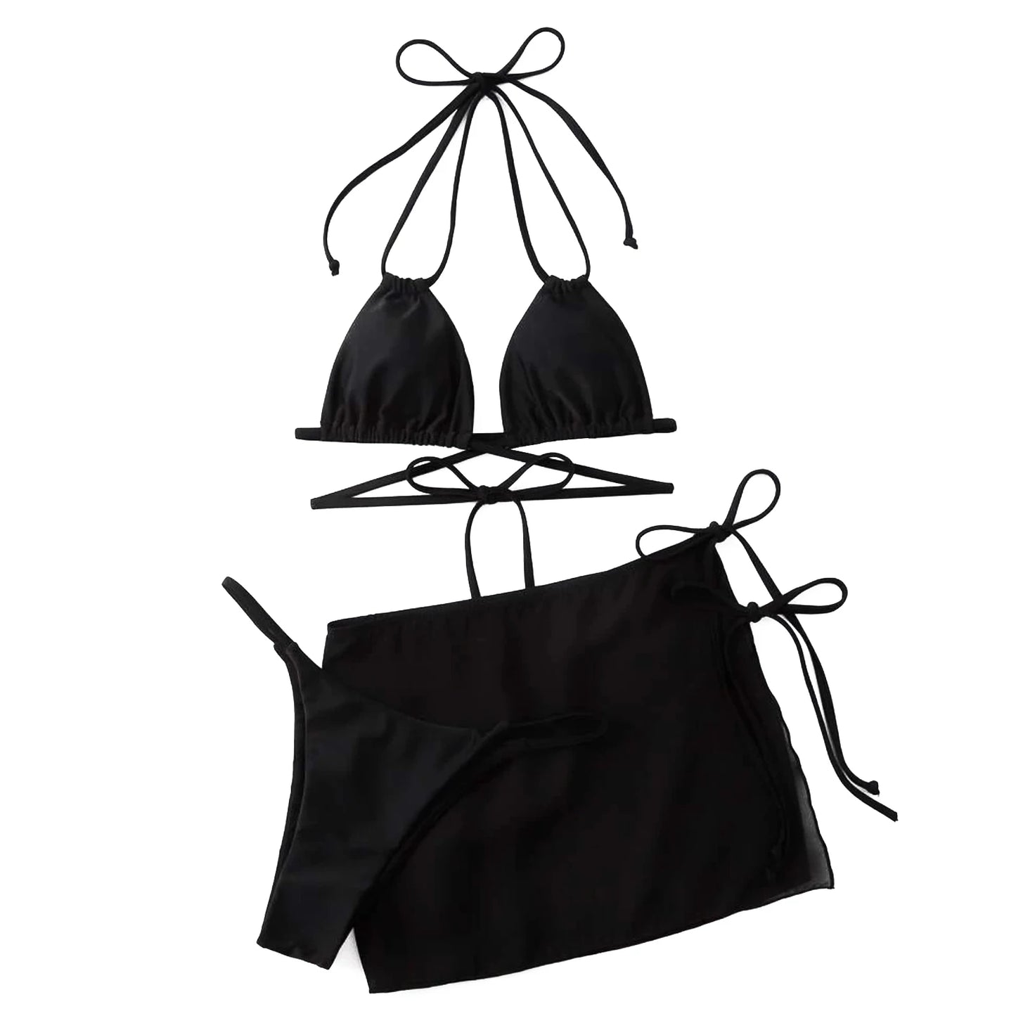 Womens Summer Swim Suit Solid Color Drawstring Strap Three Pieces Beachwear Sexy Bikinis Sets Quick Drying Women Swimsuit