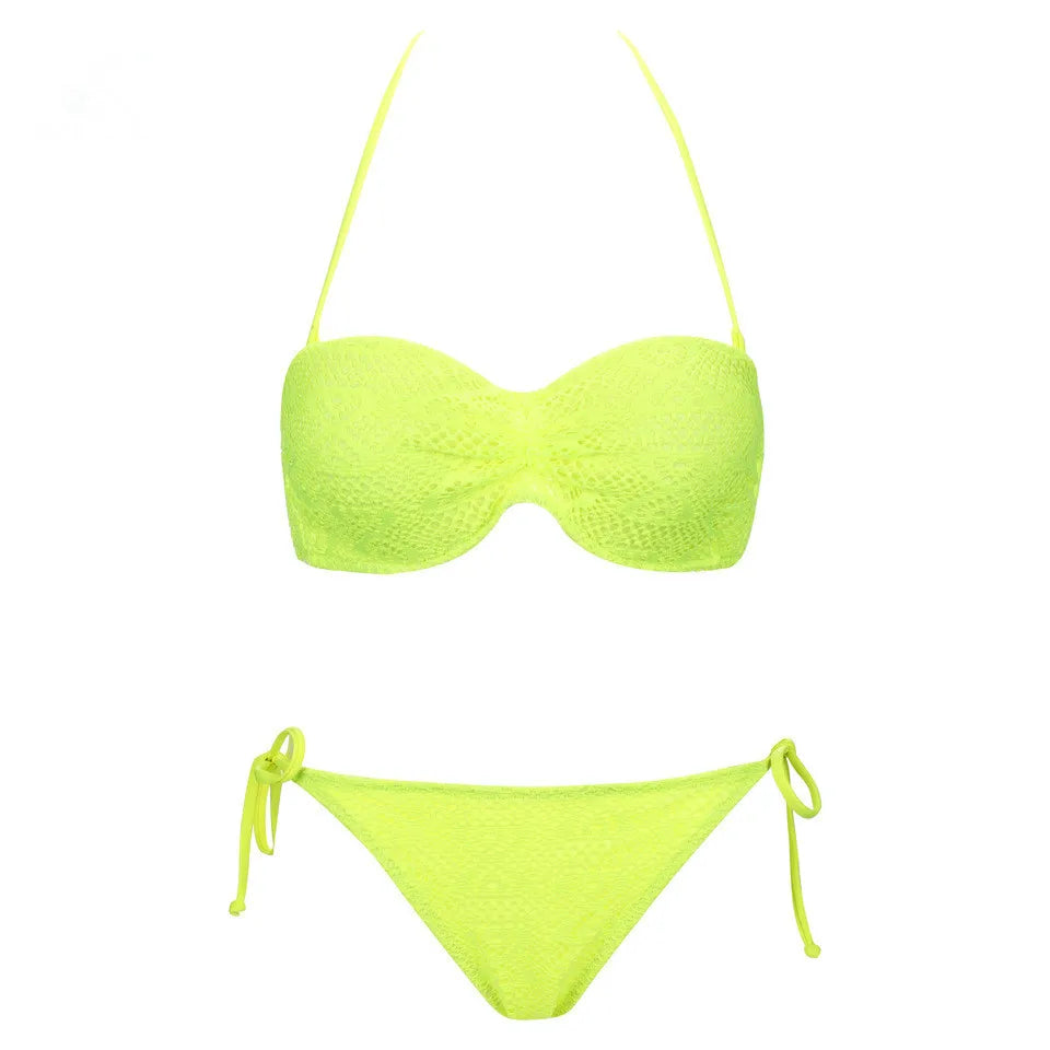 Bikini Solid Strappy Bandage Bikinis Set White Push Up Bikini Swimwear Bandeau Brazilian Swimsuit Bathing Suit Maillot De Bain