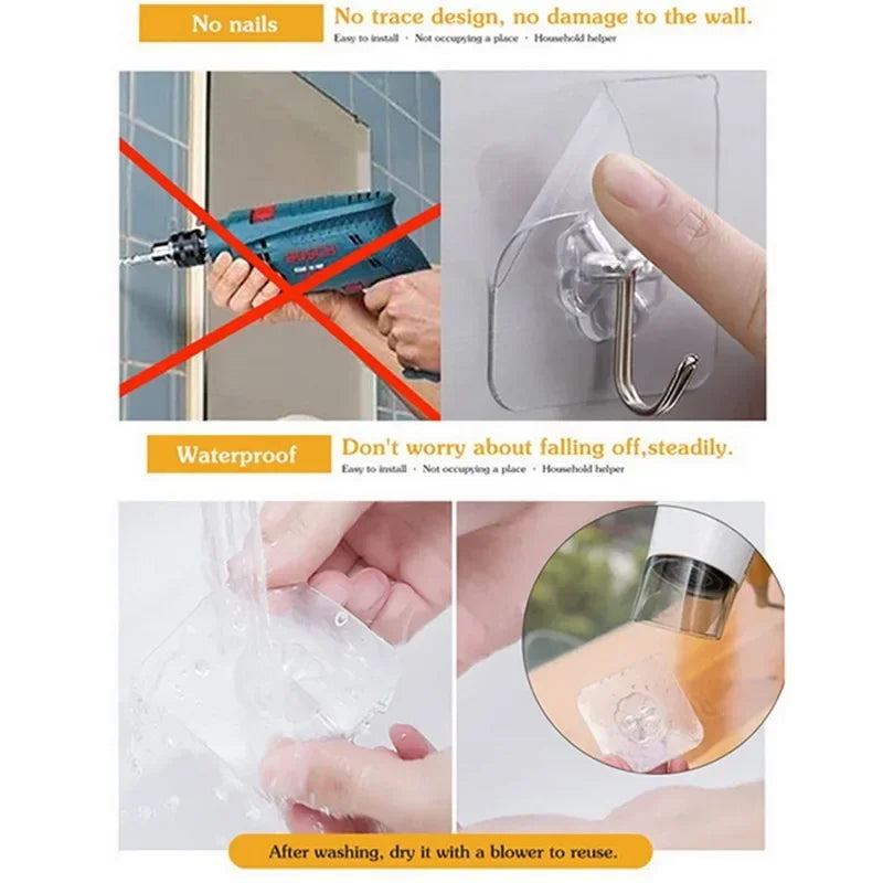 Transparent Self Adhesive Wall Hooks Heavy Duty Multi-Purpose Wall Hook Key Holder Towel Holder For Bathroom Kitchen Accessories