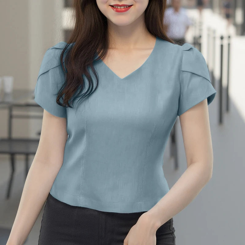 Summer Short Puff Sleeve Blouse ZANZEA Women Tunic Tops 2025 Fashion Solid Color Shirts Sexy V-Neck Casual Blusas Streetwear