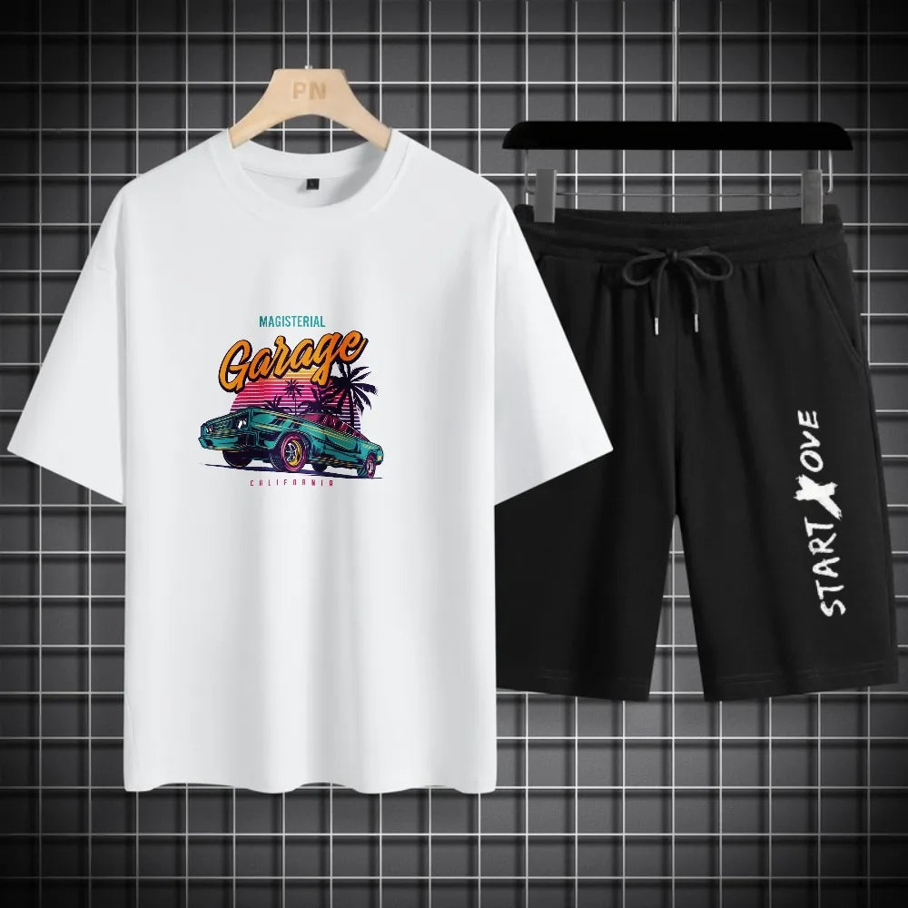 Men's sets 2025 men Sport Two Piece Set Thin Casual Wear Comfortable Lightweight Leisure White Eagle Print Sports T-shirts set